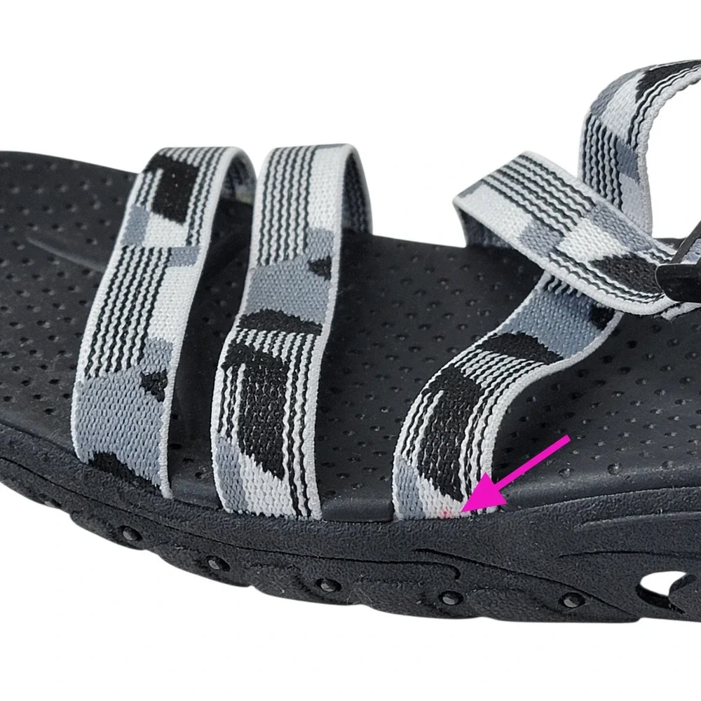 Skechers Reggae Color Fuze Sandals Womens‎ 8 Black White Outdoor Strappy New